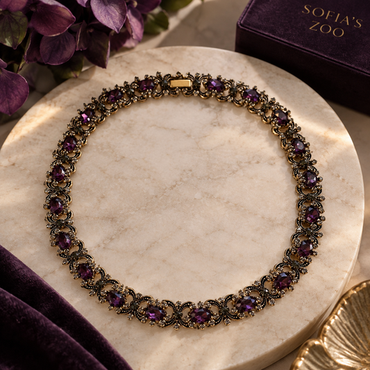 Mor Kristal Taşlı Vintage Choker Kolye | Sofia’s Zoo