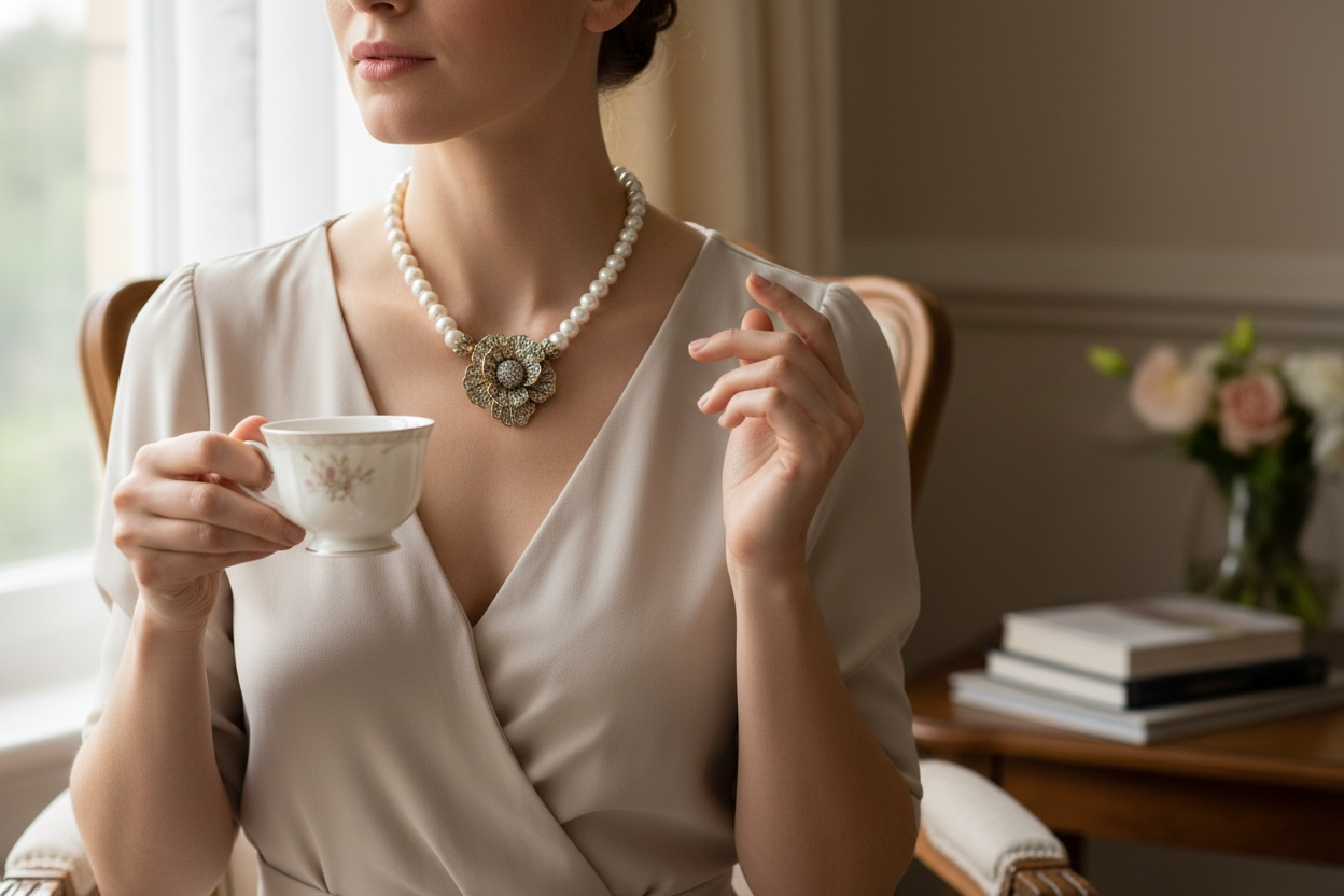 Pearl Lotus Crystal Necklace